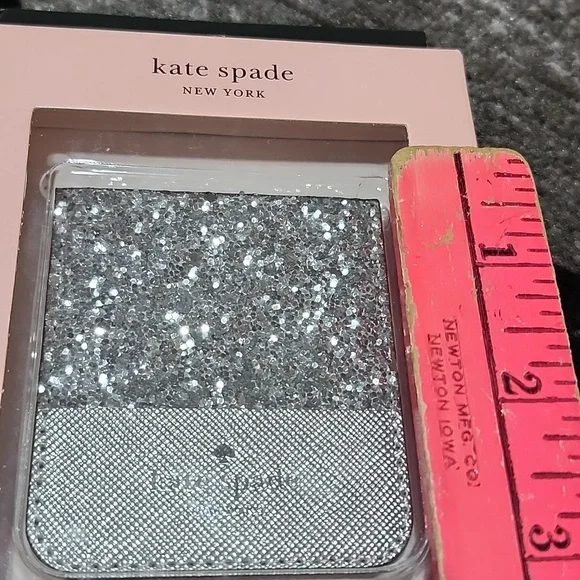 KATE SPADE NEW YORK SILVER GLITTER SHINE PHONE STICKER POCKET CARD HOLDER - Picture 4 of 9